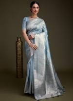 Soft Silk Sky Blue Traditional Wear Zari Weaving Saree